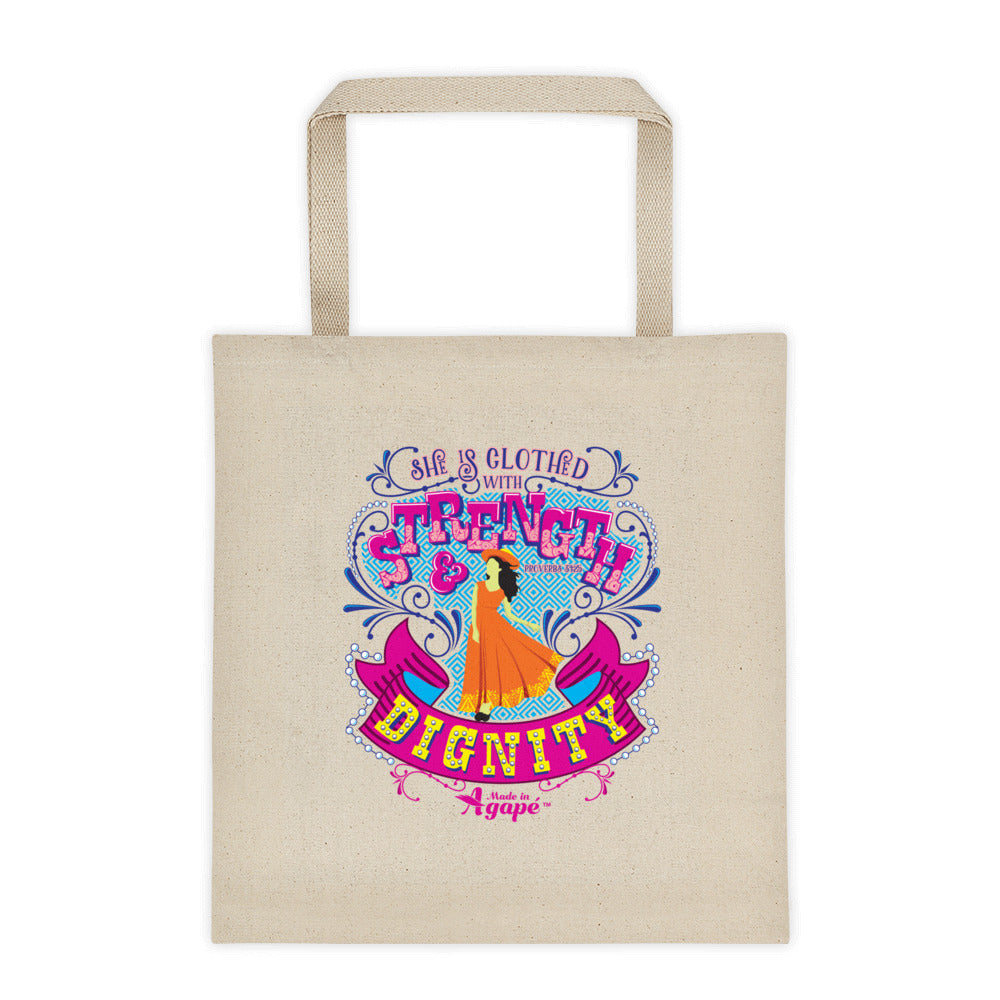 Clothed With Strength And Dignity - Tote Bag-Made In Agapé