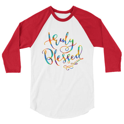Truly Blessed - Unisex 3/4 Sleeve Raglan Baseball Tee-White/Red-XS-Made In Agapé