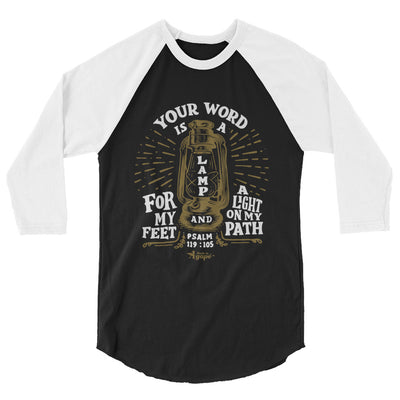 Word Is A Lamp For Feet And Light On Path - Unisex 3/4 Sleeve Raglan Baseball Tee-Black/White-XS-Made In Agapé