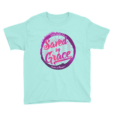 Saved By Grace - Youth Short Sleeve Tee-Teal Ice-S-Made In Agapé