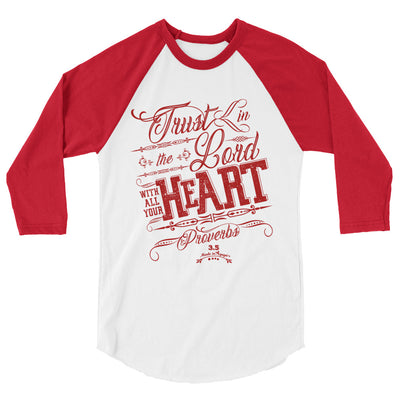 Trust In the Lord - Unisex 3/4 Sleeve Raglan Baseball Tee-White/Red-XS-Made In Agapé