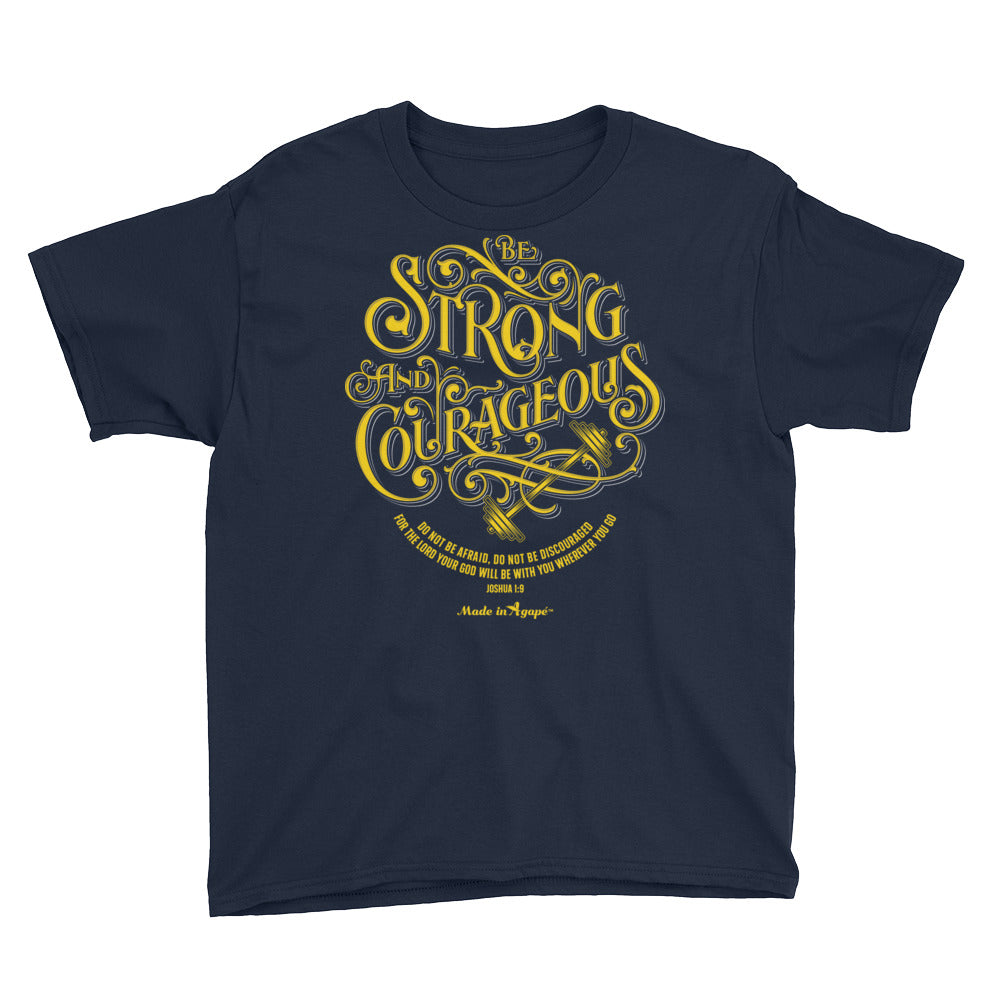 Be Strong And Courageous - Youth Short Sleeve Tee-Navy-XS-Made In Agapé
