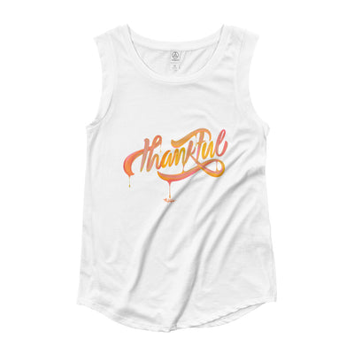 Thankful - Ladies' Cap Sleeve-White-S-Made In Agapé