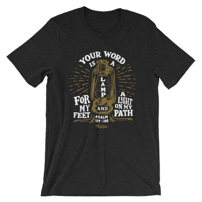 Lamp For Feet And Light On Path - Cozy Fit Short Sleeve Tee-Black Heather-XS-Made In Agapé