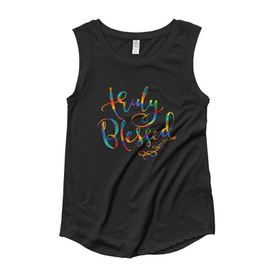 Truly Blessed - Ladies' Cap Sleeve-Black-S-Made In Agapé