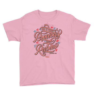 More Precious Than Rubies - Youth Short Sleeve Tee-CharityPink-XS-Made In Agapé