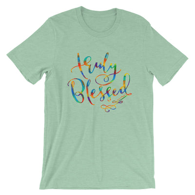 Truly Blessed - Cozy Fit Short Sleeve Tee-Heather Prism Mint-S-Made In Agapé