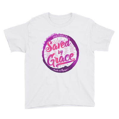 Saved By Grace - Youth Short Sleeve Tee-White-XS-Made In Agapé