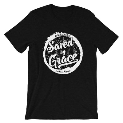 Saved By Grace - Cozy Fit Short Sleeve Tee-Black Heather-XS-Made In Agapé