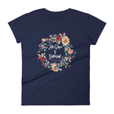 His Grace Is Sufficient - Ladies' Fit Tee-Navy-S-Made In Agapé