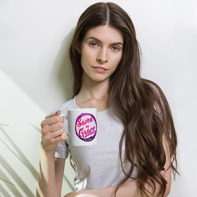Saved By Grace - Coffee Mug-Woman holding mug-Made In Agapé